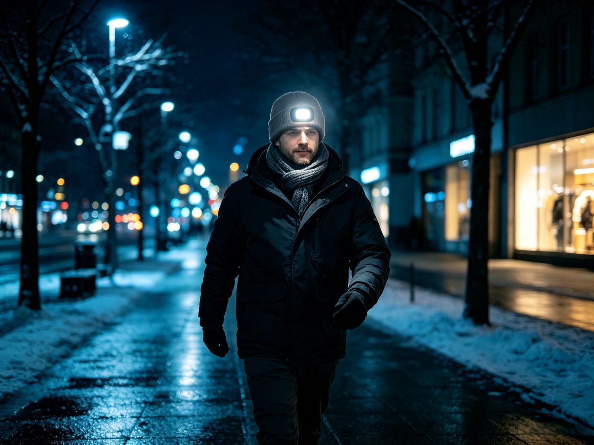 gray led knit hat